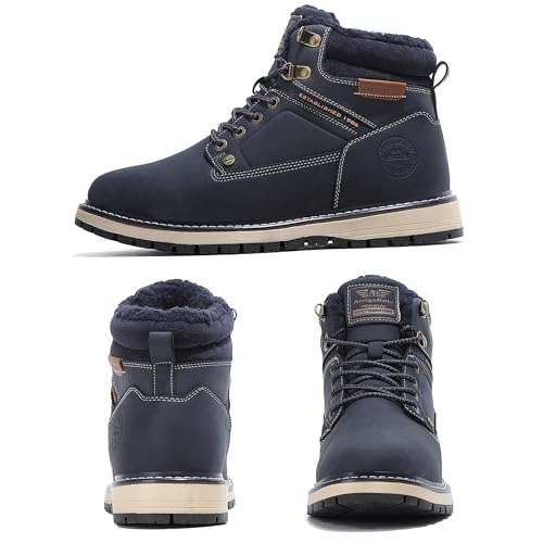 Image of ARRIGO BELLO Mens Winter Boots Snow Casual Booties Warm Fur Mesh Lined Ankle Outdoor Lightweight Non-Slip Trekking Walking Leather Shoes