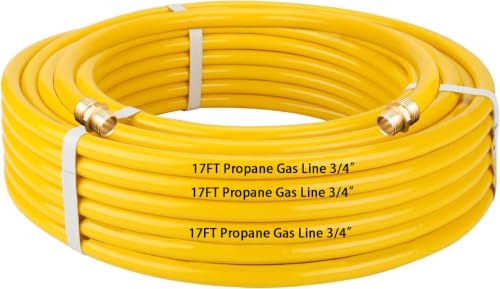 17 FT Standard Fexible 3/4 Propane Gas Line Hose 3/4in Corrugated Stainless Steel Tubing Pipe Natural Gas Line Propane Pipe Conversion Kit Grill Hose with 2 Male Adapter Fittings