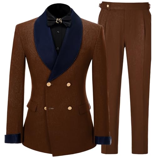 Mens Tuxedo Suits Slim Fit Double Breasted Wedding Suit for Men 2 Piece Navy Shawl Lapel Men's Formal Jacket Pants Set