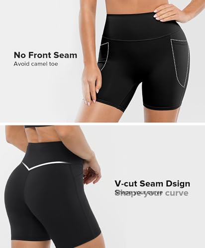 BRXL Buttery Soft Biker Shorts 5" for Women with Pockets No Front Seam High Waist Athletic Volleyball Gym Yoga Spandex2