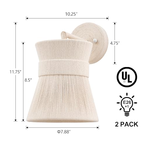 MhyTogn Set of Two Hand Woven Wall Sconces Boho Wall Lamp White Coastal Wall Lights for Bedside Hallway Vanity Stairway Fireplace Living Room, UL Listed by MhyTogn - Used condition - Image 5