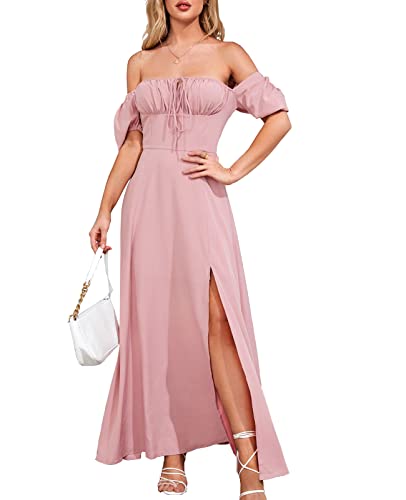 Image of KUTUMAI Women Summer Puff Sleeve Off Shoulder Floral Flowy Long Maxi Dress