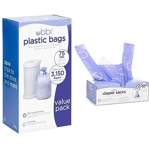 Image of Ubbi Disposable Diaper Pail Plastic Bags, Value Pack, 75 Count, 13-Gallon Bags & Disposable Diaper Sacks, Lavender Scented, Easy-To-Tie Tabs, Diaper Disposal or Pet Waste Bags, 200 Count