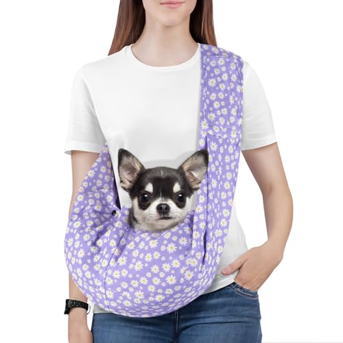 Pawaboo Marsupio per Cani Di Piccola Taglia, Marsupi a Mani Libere per Cani E Gatti Di Piccola Taglia, Marsupi Reversibili per Cuccioli Con Imbracatura Di Sicurezza, Margherita Viola