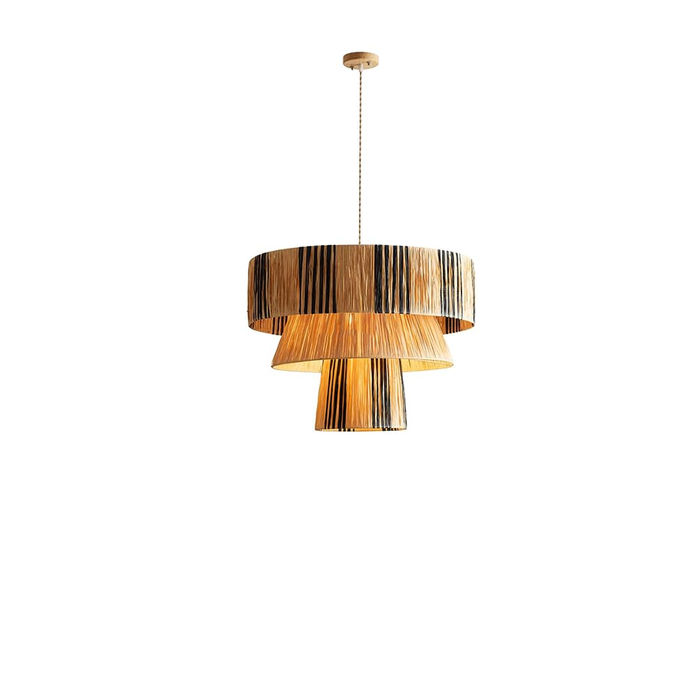 LYMSXAZOU Modern Bamboo Woven Pendant Light 14.1" Dome Coastal Hand-Woven Lampshade 3 Lights Bohemian Rattan Ceiling Hanging One-Light Adjustable Farmhouse Living Dining Room Coffee