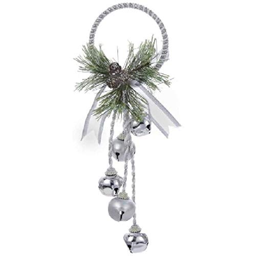 Kurt Adler J3635 Silver and White Metal Bell with Pinecone Door Hanger, 13 inches