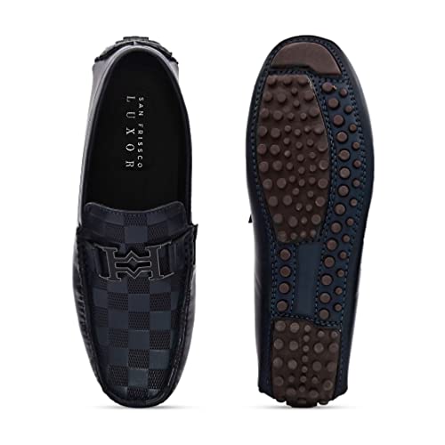 Image of San Frissco Men's Loafers Casual Driving Slip On Leather Shoes Textured Upper Soft Cushioned Footbed with TPR Sole Comfortable Lightweight Flexible for Party, Office 11 (Blue)