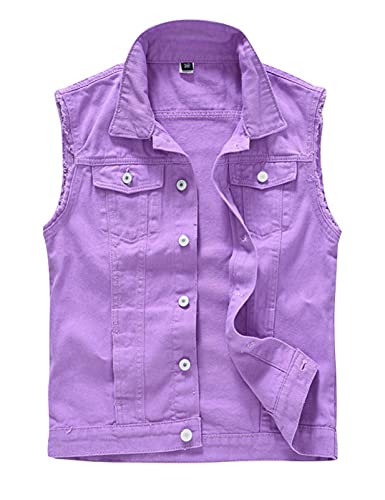 Image of Men's Sleeveless Ripped Denim Vest Casual Slim Fit Button Down Jeans Vests Jacket