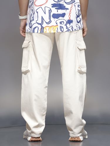Image of WROGN Men's 100% Cotton Jeans | Solid | Baggy Fit