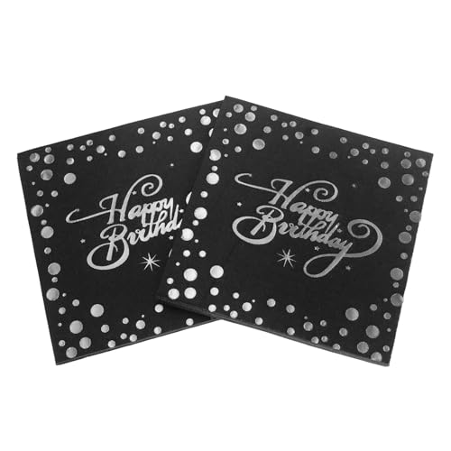 finemark Lot de 40 serviettes d'anniversaire en papier pelliculé, noires, 33 x 33 cm, pour décoration de table d'anniversaire, de fête, argentées