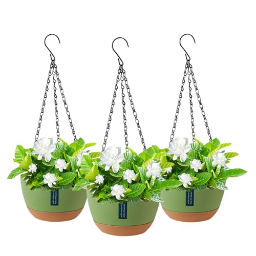 Cnwinu Lot de 3 pots de fleurs suspendus en plastique - Chaîne en métal - Crochet amovible - Pot de fleurs suspendu - Pour l'intérieur et l'extérieur -...