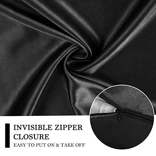 PiccoCasa Satin Pillowcases for Hair and Skin with Eye Mask and Scrunchie Soft Pillowcase 2 Pack Zipper Closure Silky Bed Pillow Covers Set for Sleeping Black 50 x 65cm - Image 4