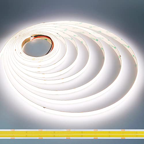 JOYLIT 24V COB LED Strip Lights 5000K Daylight White Dual Row 16.4ft 1006LM/FT Ultra Bright CRI 95+, UL Listed PRO 7.6W/FT 960LEDs/M High Density 12MM Wide Adhesive Tape Light Task Lighting