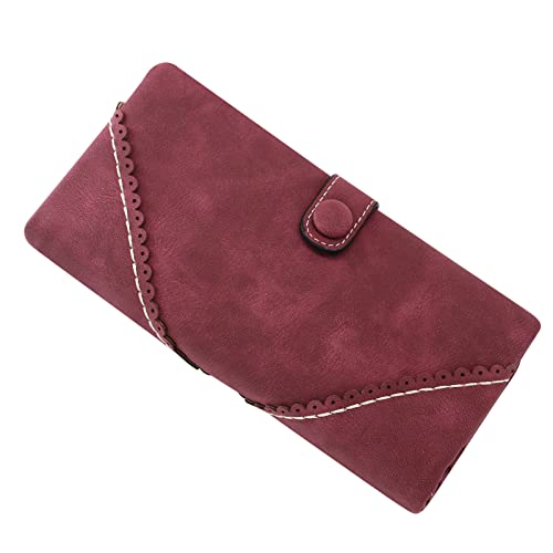 Image of Bird&Fish Women Vegan Leather Wallet Bifold Clutch Large Capacity Card Organizer Buckle Long Purse for Girls Candy Color