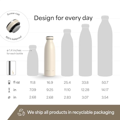 Image of LARS NYSOM Stainless Steel Insulated Water Bottle 12oz 17oz 25oz 34oz 51oz | Insulated Thermo Flask for Hot and Cold Beverages | Leakproof Drinking Bottle (Cream Beige, 17oz)