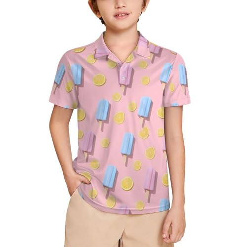Boys' Classic Polo Shirts Short Sleeve Moisture-Wicking Golf & Tennis Shirts for Youth Teens Lemon Ice Pops