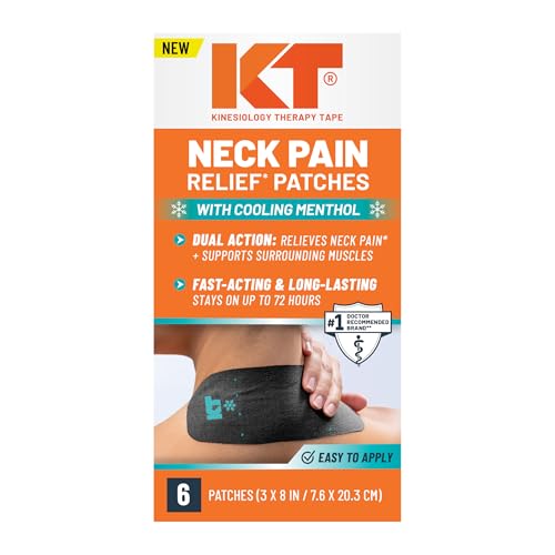 KT Tape Neck Pain Relief Patches Large Size 3x9 Menthol Infused Kinesiology Tape Cooling Pain Therapy Everyday Long-Lasting Relief 6 Count