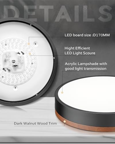Image of Ken & Ricky 12 inch Modern Flush Mount Ceiling Light,Deep Wood and Black,1 PK