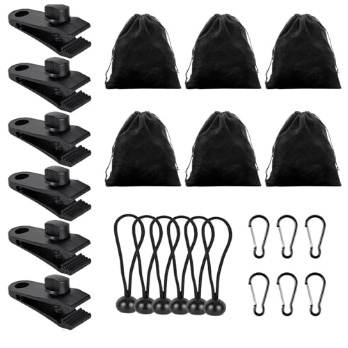Taicols Tragbare Gewichtstasche, mit 6 Gewichtstaschen, 6 Karabiner, 6 Clips, 6 Elastisches Seil, Camping Zubehör, Beschwerertasche für Befestigen Pavillon Vorhänge im Freien, Zeltplane Tischdecken