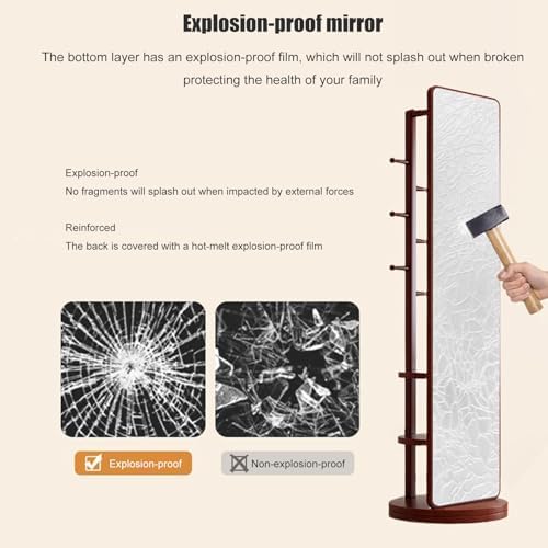 360° Rotating Full Length Mirror with Cloak Rack - 3-in-1 Floor Standing Solid Wood Body Mirror for Bedroom, Living Room & Dressing Room Storage Solution