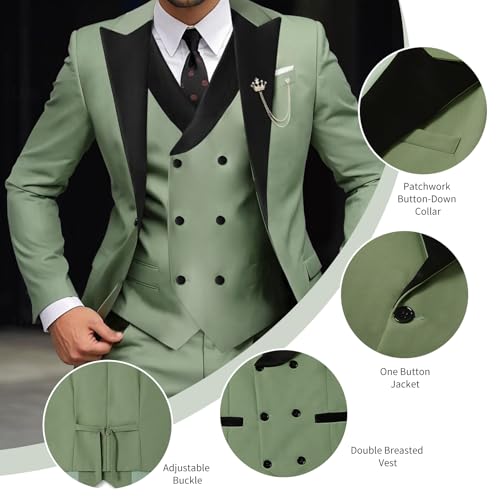 3 Piece Men's Tuxedo Suit One Button Slim Fit Suit for Men Jacket Double Breasted Vest Pants Set Wedding Prom Dinner2