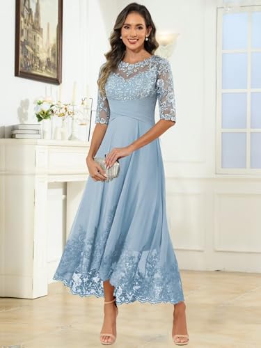 OFEYCHUN Mother of The Bride Dresses Formal Long Chiffon Lace Evening Gowns with Sleeves2