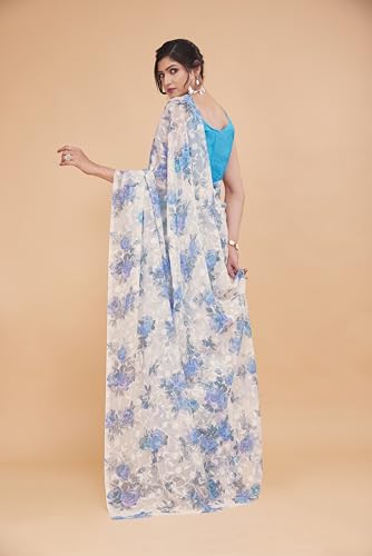 Image of Garden Vareli Summer Roganza Viscose Brasso Floral Print Christmas Special Saree