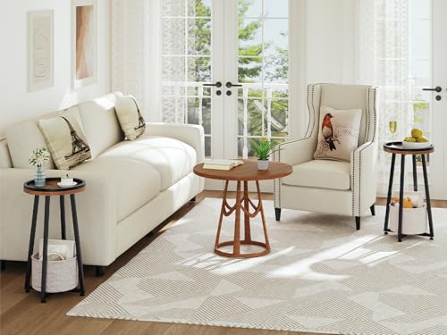 Image of HOOBRO Small Round Side Table, 2-Tier Round Sofa End Table, Compact Nightstand with Cotton Linen Storage Basket, for Small Space, Living Room, Bedroom, Dorm, Rustic Brown BF183BZ01