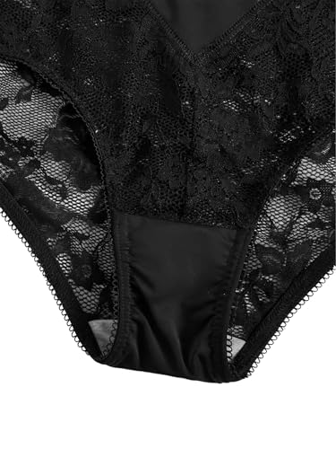 Image of WDIRARA Women's Plus Size Sheer Lace Boyshorts Underwear Sexy High Waisted Boxer Briefs Panties