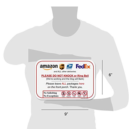 Leave Package Sign - Do Not Knock Or Ring Doorbell , Dog Will Bark , 6" X 9" No Rust Pvc , Will Not Scratch , Easy To Mount With Included Adhesive , Made In Usa By Spryzzle #TOP6