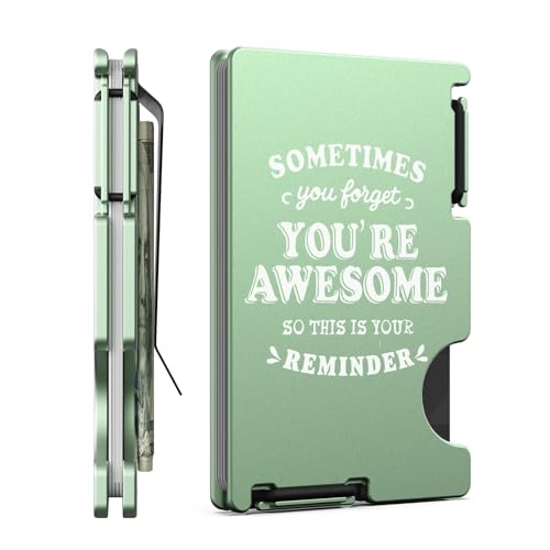 Birthday Gifts for Women, Inspirational Engraved Wallet, Anniversary Christmas Thank You Gifts for Mom Daughter Wife, Encouragement Metal Wallet, Minimalist Card Holder with Money Clip