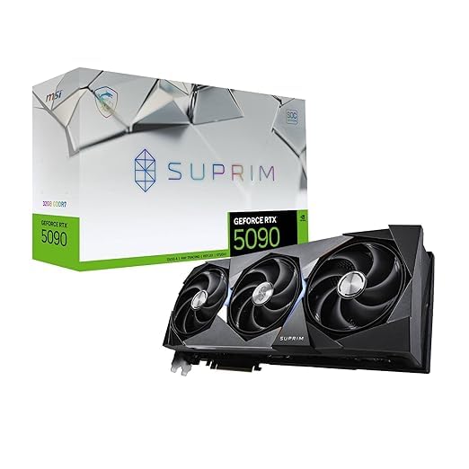 Image of MSI GeForce RTX 5090 32G SUPRIM SOC Graphic Card - NVIDIA GeForce RTX 5090 GPU, 32GB GDDR7 512-bit Memory, 28 Gbps, PCI Express Gen 5 x 16 Interface, Upto 2565 MHz, STORMFORCE Fan