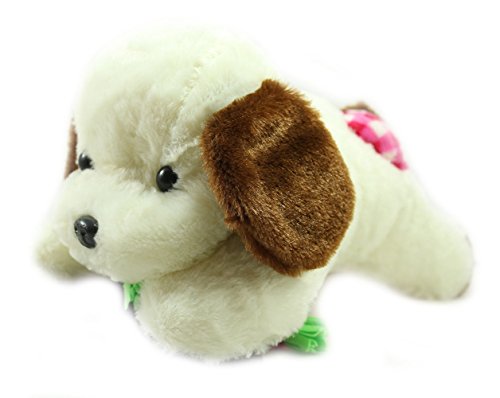 Image of Tickles Laying Puppy Dog with Muffler Soft Stuffed Plush Animal Toy for Kids (Color: Brown & White Size: 45 cm)