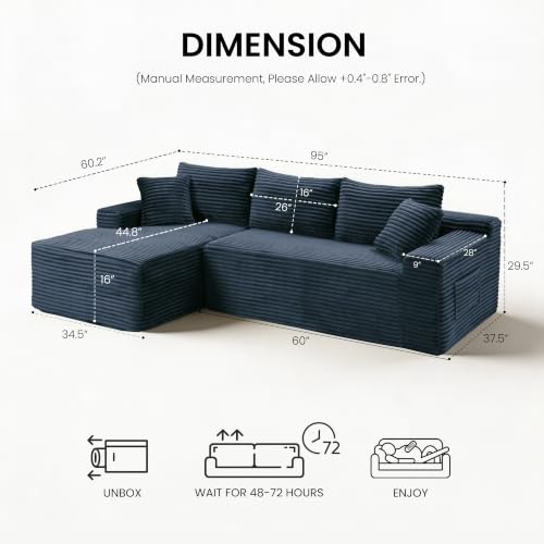 95" Modular Sectional Sofa, Boneless Chaise L-Shaped Couch for Living Room - image 2