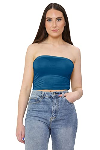 Haut court bandeau femme top tube extensible bleu sarcelle vetement ete