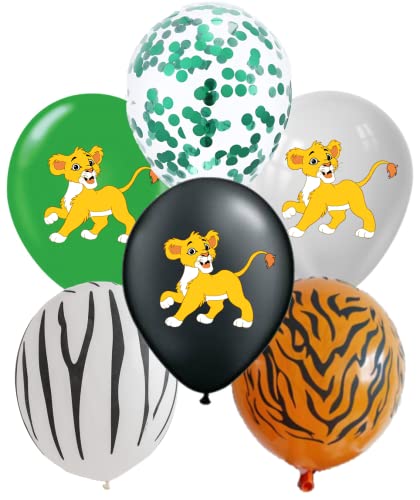 VISION Licensed Jungle Safari Party Supplies King Baby Lion 12" Balloons 30 Pcs Animal Print | Confetti Green Latex Balloons | Zebra and Tiger All around Print | Great for Jungle Theme Birthday Party and Baby Shower