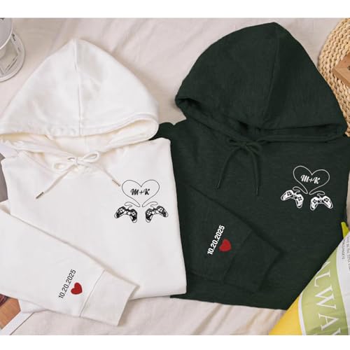 GABITA Embroidered Couple Crewneck Sweatshirt Hoodie, Roman numerals embroidered on the neckline, Gifts for Husband Wife3