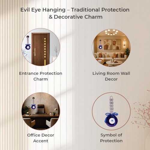 Image of Shubhanjali Evil Eye Hanging for Home Entrance 5 Inch | Turkish Blue Glass Nazar Battu for Home | Main Door Wall Hanging Decor for Protection, Positive Energy & Vastu
