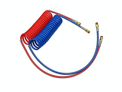 Trackon Parts 15' Coiled Air Brake Hoses with 12" & 40" Leads, Red