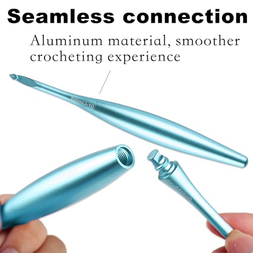 Image of Svartur Interchangeable Crochet Hook Set with 12 Hooks - Ergonomic Crochet Hooks Large Handle, US Sizes E-4 to N-15 (3mm-10mm), Smooth & Lightweight, Crochet Kit with Storage Case, Blue