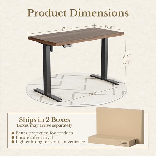 Image of ErGear Electric Standing Desk, 48 Inch Adjustable Height Sit Stand Up Desk with 1.18 inch Thickness Whole-Piece Desktop, Computer Office Desk for Home Office, Black Walnut