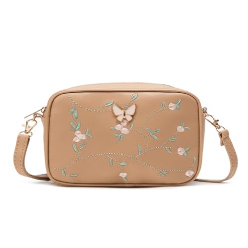 Bolsa de mão feminina com estampa floral de borboleta, bolsa de ombro com zíper, Caqui, Bolsas de ombro