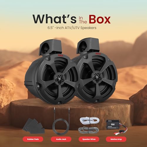 Image of Pyle 6.5 inch Water-Resistant Off-Road Speakers - 2 Channel Rated Amplifier - ATV, UTV, 4x4, Jeep, Wired RCA, for Boat Stereo Speaker and Other Watercraft (1200 Watts)