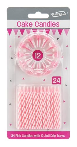 Spiral Cake Candles Pink 24 Candles and 12 Holders