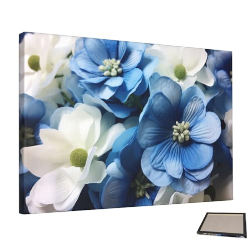 Peinture murale fleurs bleues tableau sans cadre pour salon