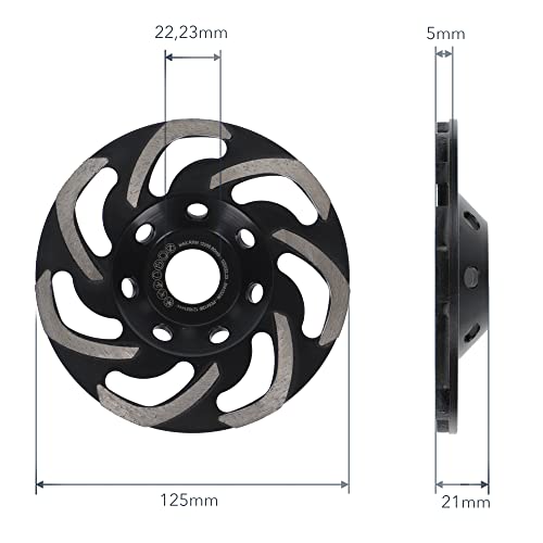 PRODIAMANT Diamant-Schleiftopf 125mm ST10 grobe Körnung für Flex Kleber, Fliesenkleber, Beton, Estrich optimiert für Staub-Absaugung hohe Standzeit