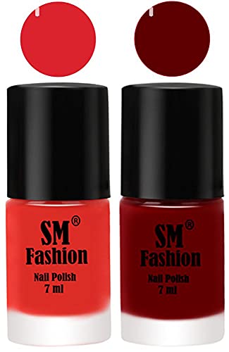 Image of Long Lasting Nail Polish | Nail Paint Combo 7 ml Each) - Set of 2 Candy Orange-Dark Red