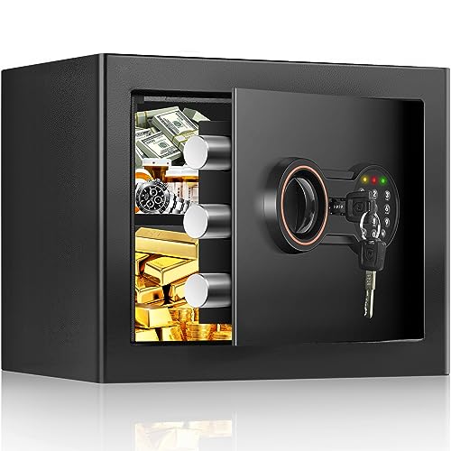 1.0 Cub Home Safe Fireproof Waterproof, Small Fireproof Safe Box with Programmable Keypad and Removable Shelf, Security Digital Safe for Home Money Firearm Medicines Valuables