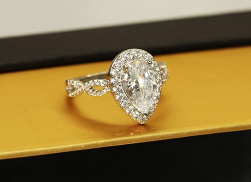 AndreAngel Pear Cut Engagement Ring for Women, Solid Sterling Silver 925, Cubic Zirconia Stones Diamond Simulant Grade AAAAA+, 10 mm 2.0 Carats, Engagement Anniversary Promise Valentines Gift2