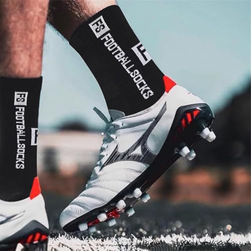 Image of Proberos Professional Football Socks & Shin Guard Sleeves Set, Rubber Anti-Slip Grip Pad Underlay Design, Breathable Absorb Sweat Soccer Sports Athletic Socks for Men and Women - Black